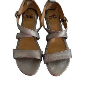 Sofft Innis Silver Leather Wedge Sandal 8.5W